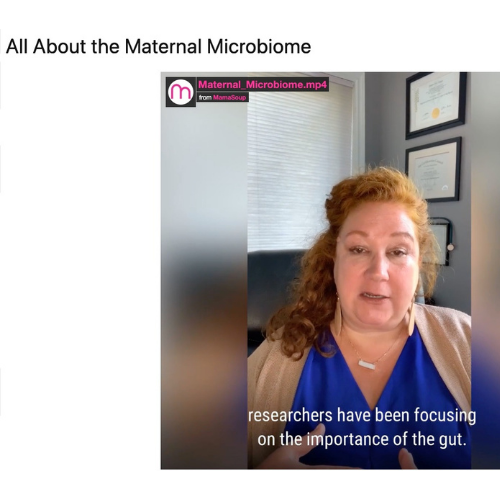 Image of a video lesson from The Belly Birth Plan where prenatal educator is talking about the Maternal Microbiome and the importance of a newborn's gut health.